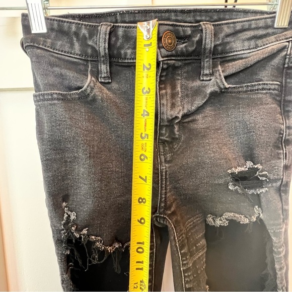 American Eagle Women Jeans Size 0 Short High Rise Jegging Black Distressed Holes - Picture 7 of 11